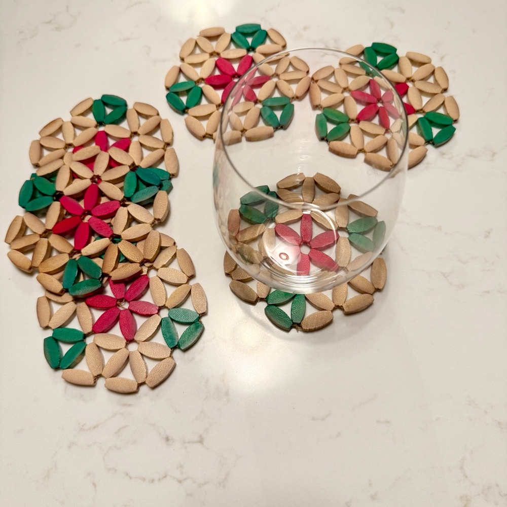 5 for $25!! Set of 6 Vintage Wooden Floral Trivets / Coasters –Boho Decor.